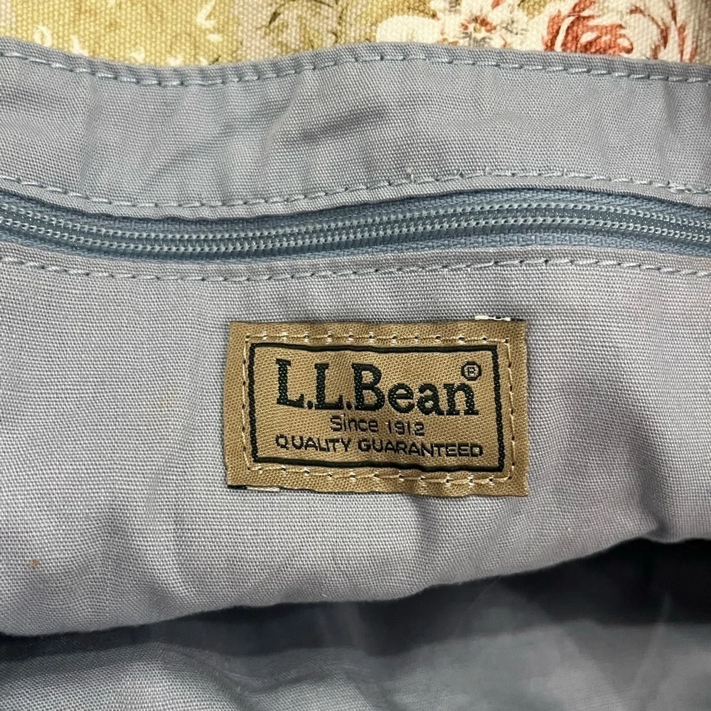 L.L. Bean Cream Floral Tote Bag Brown Handles